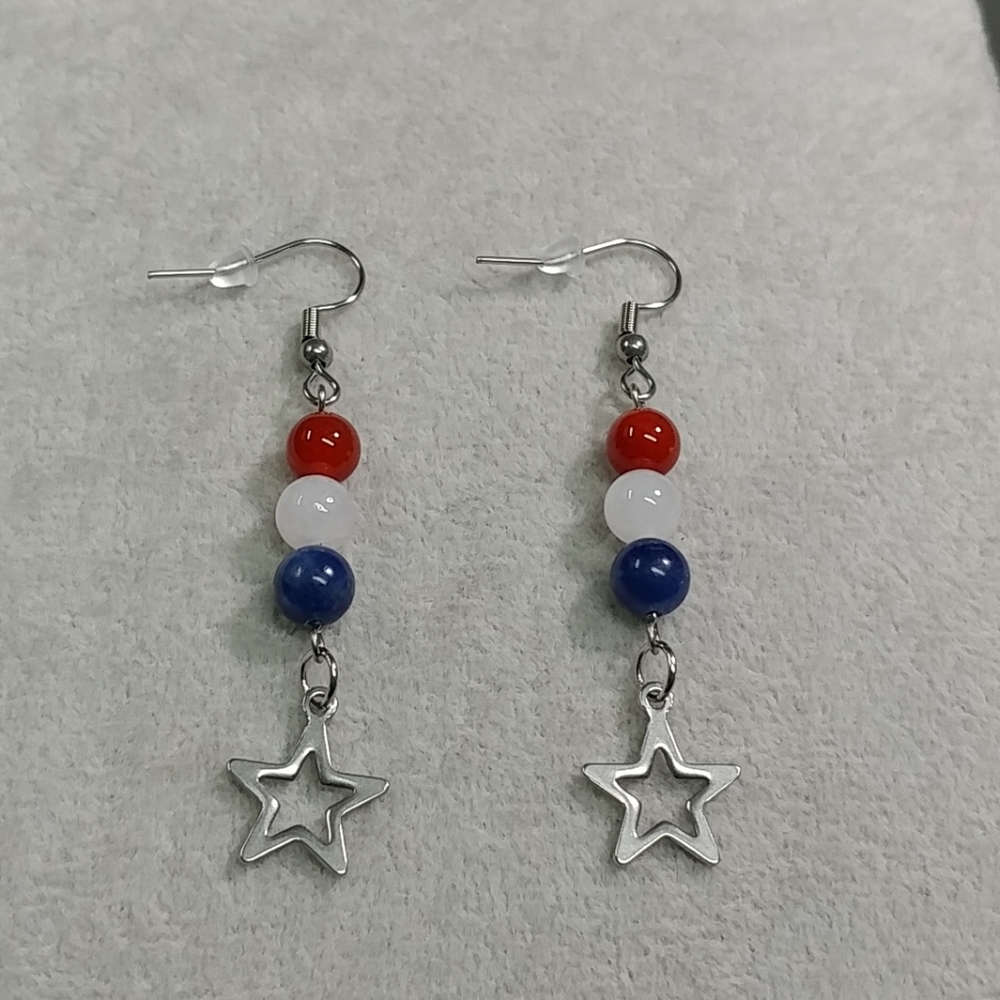 Natural Gemstone Star Earrings Surgical Stainless-Steel Carnelian Jade Sodalite - Picture 11 of 12